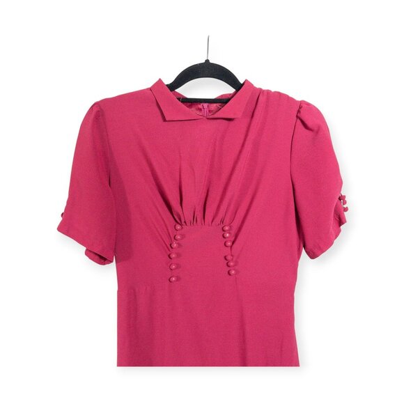 Lindy Bop Burgundy Midi Dress SZ M Pin Up 50s Fashion Retro Rockabilly Tea Dress - Picture 3 of 9